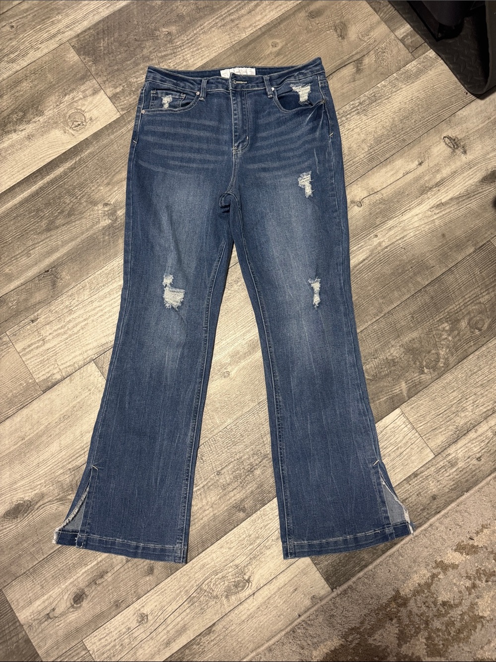 Women’s Dark Blue Boot Cut Jeans - Distressed Style
